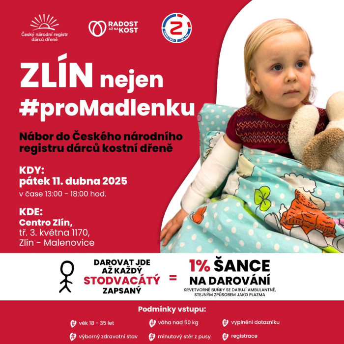 Již dnes: Přijďte se registrovat jako dárce kostní dřeně (nejen) pro malou Madlenku!