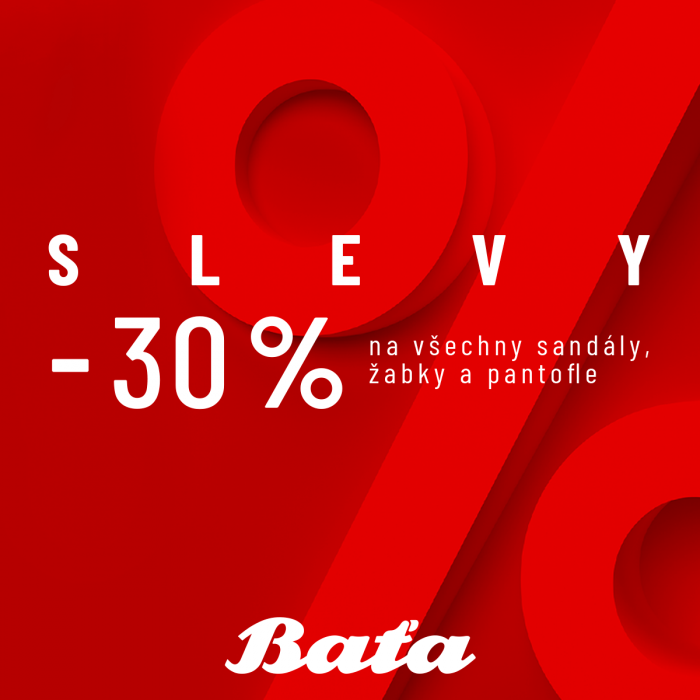 30 % na sandále, žabky a pantofle v Baťa