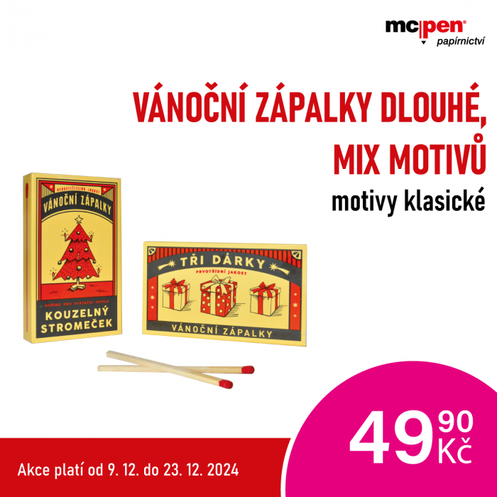 Vánoční zápalky dlouhé, mix motivů (klasické motivy) za akční cenu v McPen