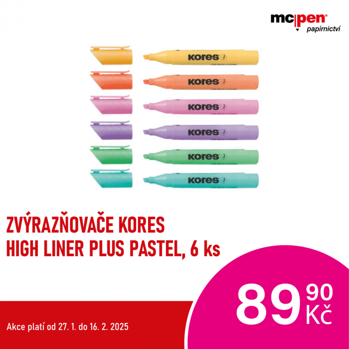 Zvýrazňovače Kores High Liner Plus Pastel v McPen