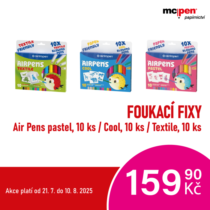 Foukací fixy (Air Pens pastel, 10 ks / Cool, 10 ks / Textile, 10 ks) za akční cenu v McPen