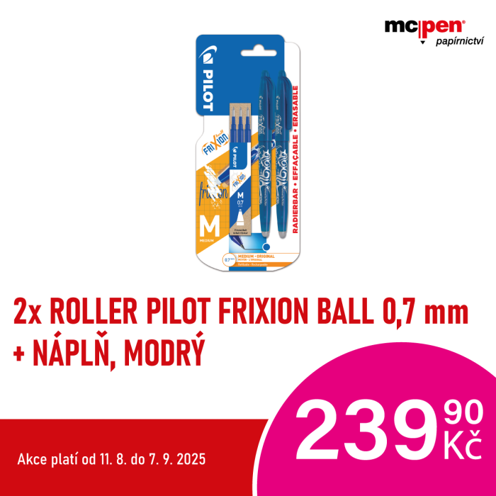 2x Roller Pilot FriXion Ball 0,7 mm + náplň, modrý, v McPen