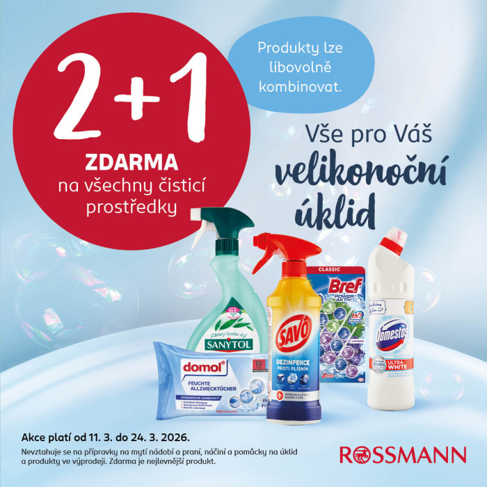 Akce 2+1 na čisticí prostředky v Rossmann